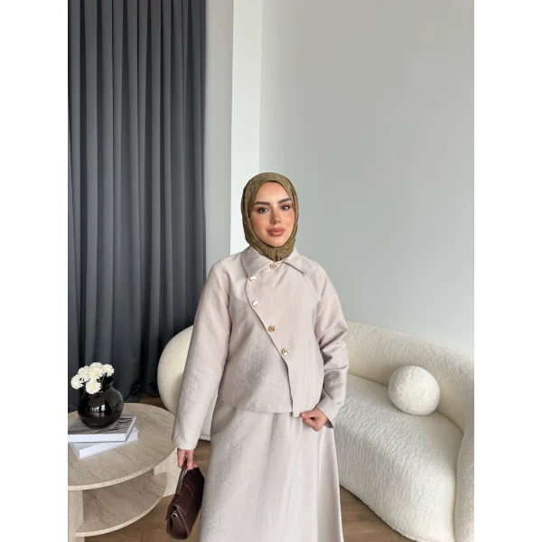 Tb - Nebal Gold Düğmeli Cupra Takım - Bej