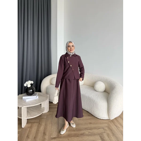 Tb - Nebal Gold Düğmeli Cupra Takım - Bordo