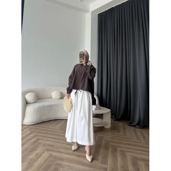Tb - Oversize Büzgülü Gömlek - Acı Kahve