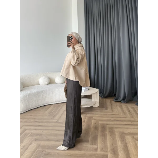 Tb - Oversize Büzgülü Gömlek - Bej