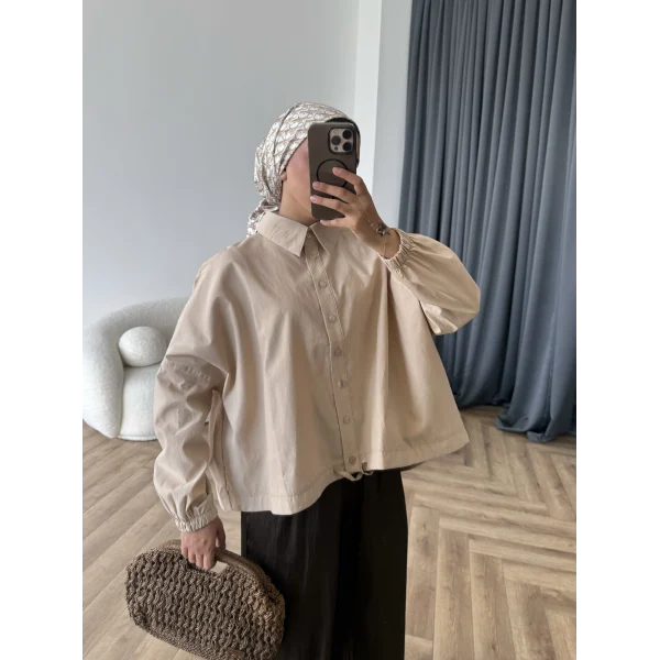 Tb - Oversize Büzgülü Gömlek - Bej