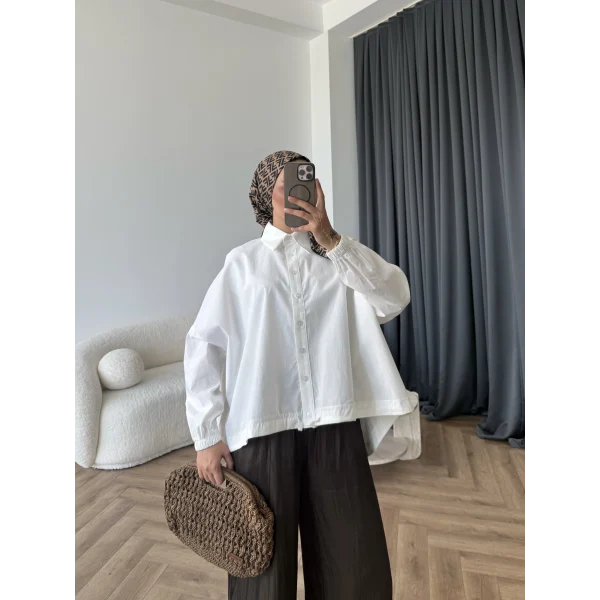Tb - Oversize Büzgülü Gömlek - Ekru
