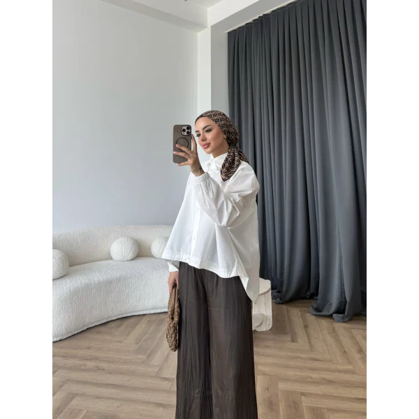 Tb - Oversize Büzgülü Gömlek - Ekru