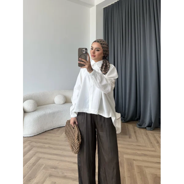 Tb - Oversize Büzgülü Gömlek - Ekru