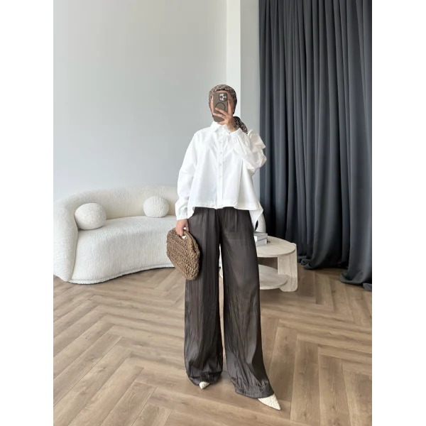 Tb - Oversize Büzgülü Gömlek - Ekru