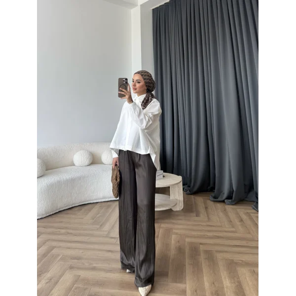 Tb - Oversize Büzgülü Gömlek - Ekru