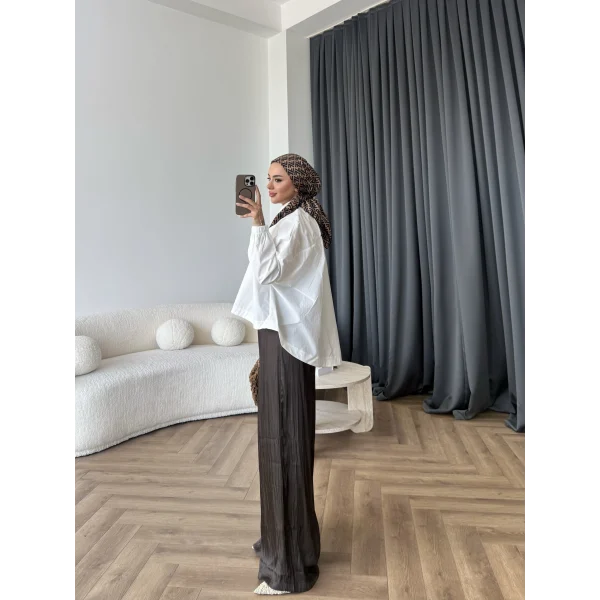 Tb - Oversize Büzgülü Gömlek - Ekru