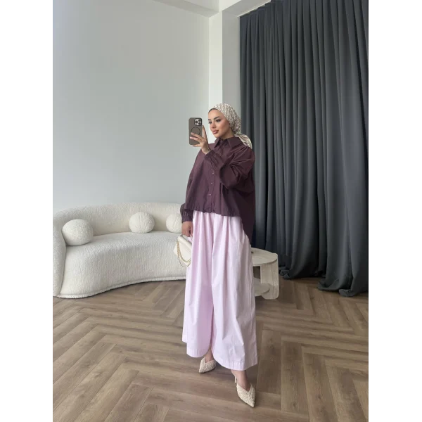 Tb - Oversize Büzgülü Gömlek - Mürdüm