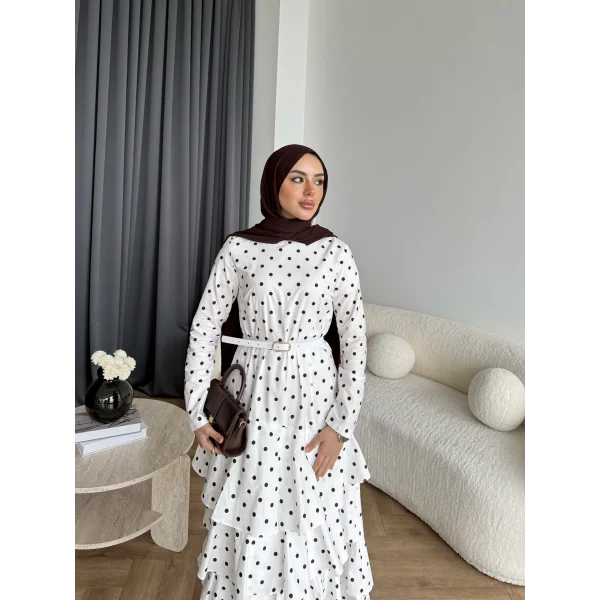 Tb - Ponpon Kat Kat Elbise - Beyaz