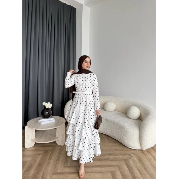 Tb - Ponpon Kat Kat Elbise - Beyaz