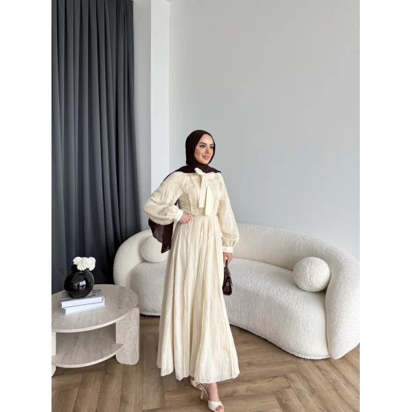Tb - Varly Çizgi Detay Elbise - Bej