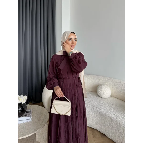 Tb - Varly Çizgi Detay Elbise - Bordo