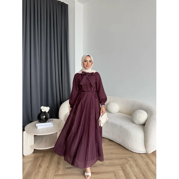Tb - Varly Çizgi Detay Elbise - Bordo