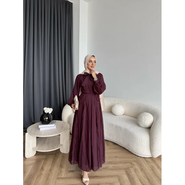 Tb - Varly Çizgi Detay Elbise - Bordo