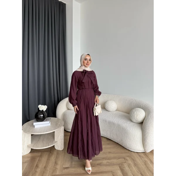 Tb - Varly Çizgi Detay Elbise - Bordo