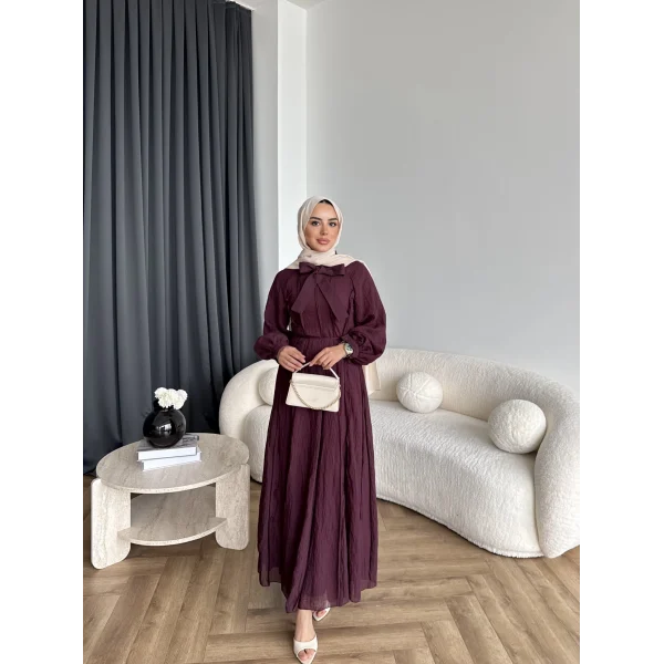 Tb - Varly Çizgi Detay Elbise - Bordo