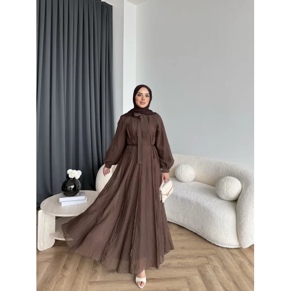 Tb - Varly Çizgi Detay Elbise - Kahve