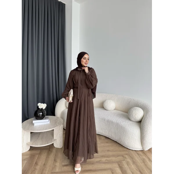 Tb - Varly Çizgi Detay Elbise - Kahve