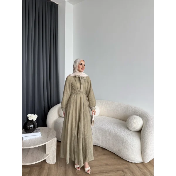 Tb - Varly Çizgi Detay Elbise - Yeşil