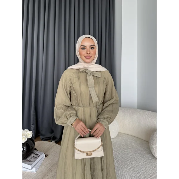 Tb - Varly Çizgi Detay Elbise - Yeşil