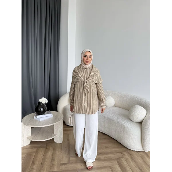Tb - Velora Çizgili Gömlek - Yeşil
