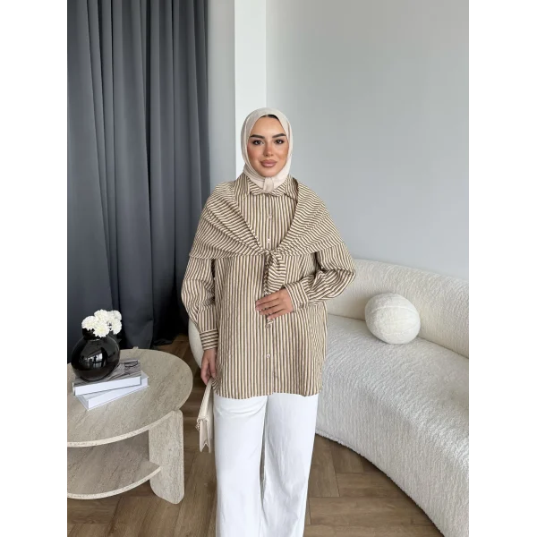Tb - Velora Çizgili Gömlek - Yeşil