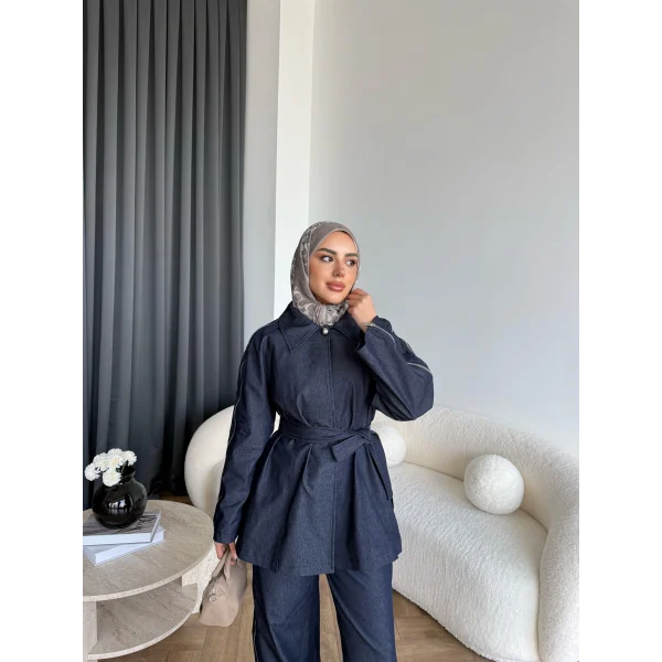 Tb - Yan Fermuar Detay Denim Takım - Lacivert