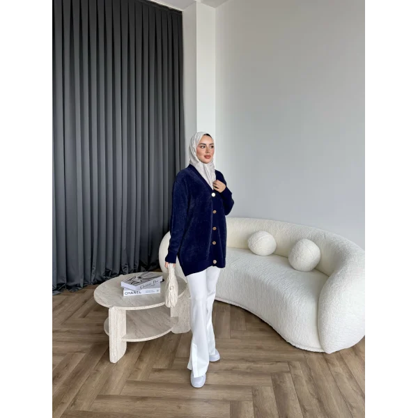 Viona Tüylü Hırka - Lacivert