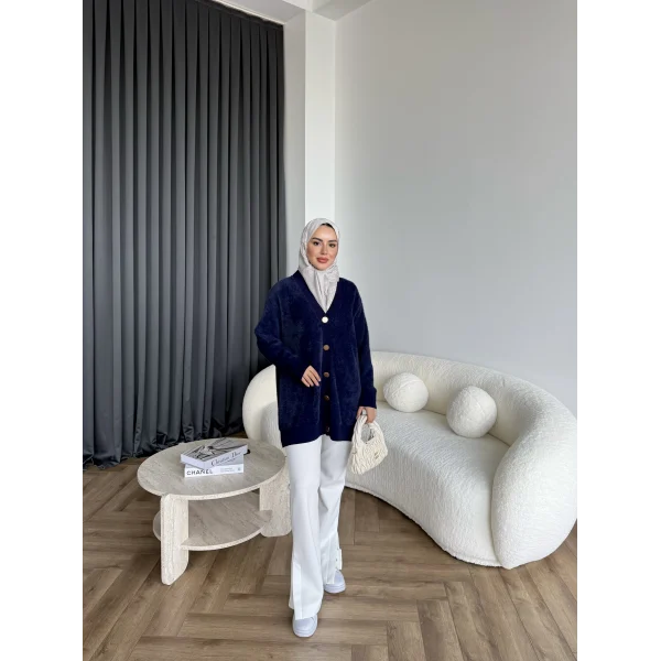 Viona Tüylü Hırka - Lacivert