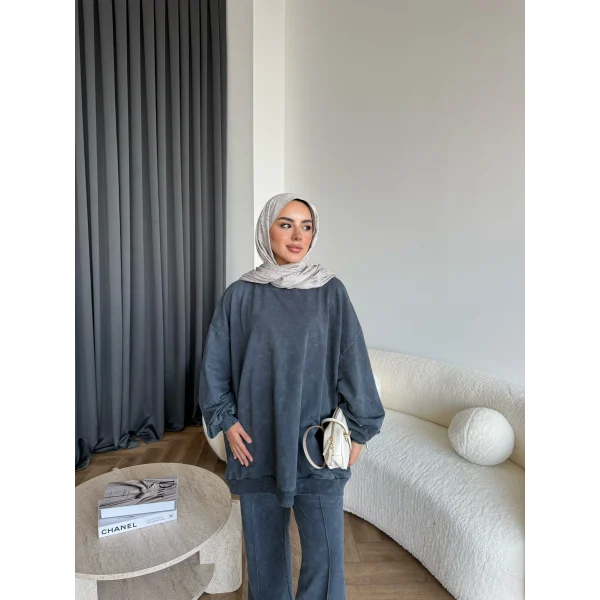 Yıkamalı Eşofman Takım - Antrasit