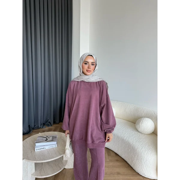 Yıkamalı Eşofman Takım - Bordo