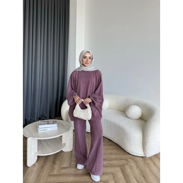 Yıkamalı Eşofman Takım - Bordo