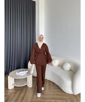 3 İplik Bağlamalı Takım - Kahve