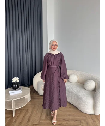 Qu - Balon Kol Etekli Takım - Mürdüm