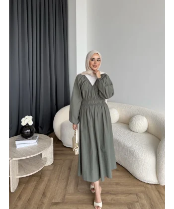 Milsa Lastikli Elbise - Yeşil