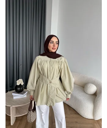 Hen - Mihra Bel Detaylı Gömlek - Yeşil