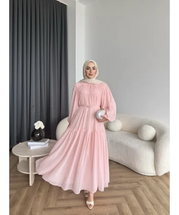 Hen - Margo Şifon Elbise - Pembe