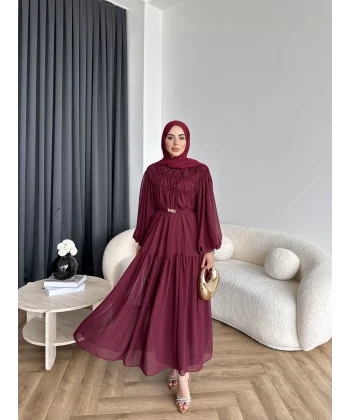Hen - Margo Şifon Elbise - Bordo
