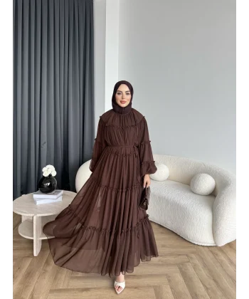 Hen - Luzy Şifon Elbise - Kahve