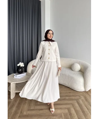 Hen - Visor Fiyonklu Etekli Takım - Bej