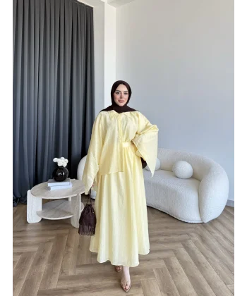 Qu - Yarasa Kol Brode Etekli Takım - Sarı