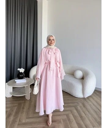 Qu - Liva Volan Detay Elbise - Pembe