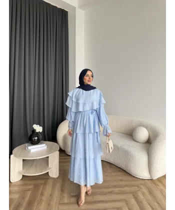 Tb - Dosha Fırfır Detay Elbise - Mavi