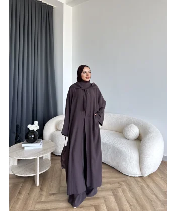 Bel - Zyra Omuz Şallı Yırtmaçlı Takım - Kahve