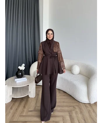 Ng - Lilsan Asimetrik Pantolon Takım - Acı Kahve