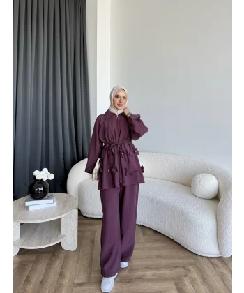 Pwn - Çiçek Desen Modal Takım - Bordo