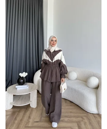 Pwn - Hanly Çizgi Detaylı Modal Takım - Kahve