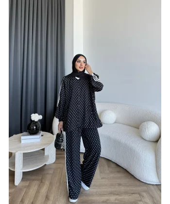 Bel - Limoria Çizgi Detay Puantiyeli Takım - Siyah