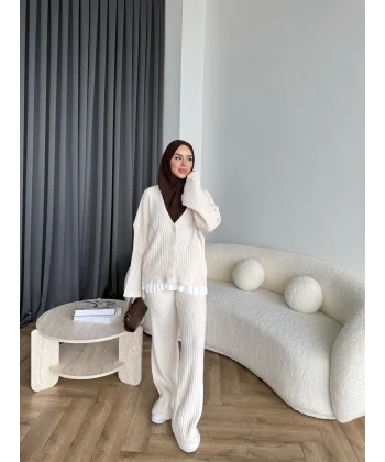 Elenor Düğmeli Triko Takım - Bej