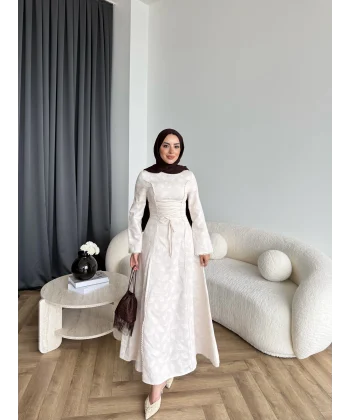 Fuş - Birit Bağlamalı Dantel Elbise - Bej